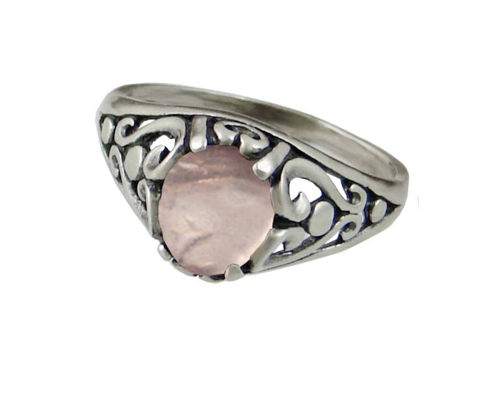 Sterling Silver Filigree Ring With Rose Quartz Size 9